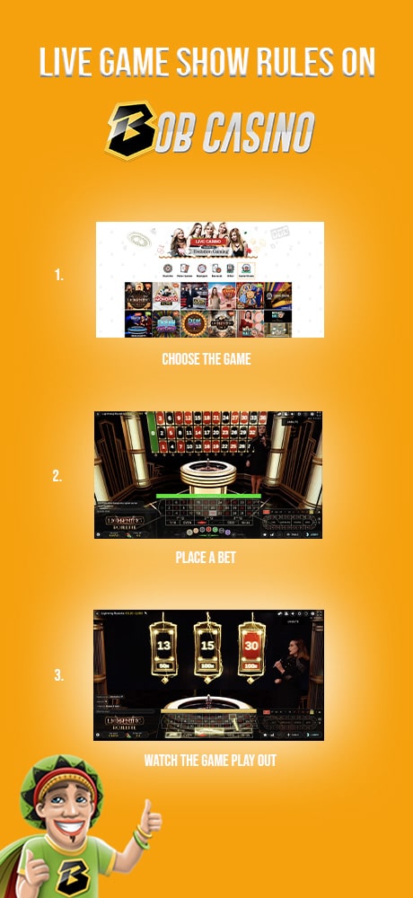 Live casino game show rules and tips to win.