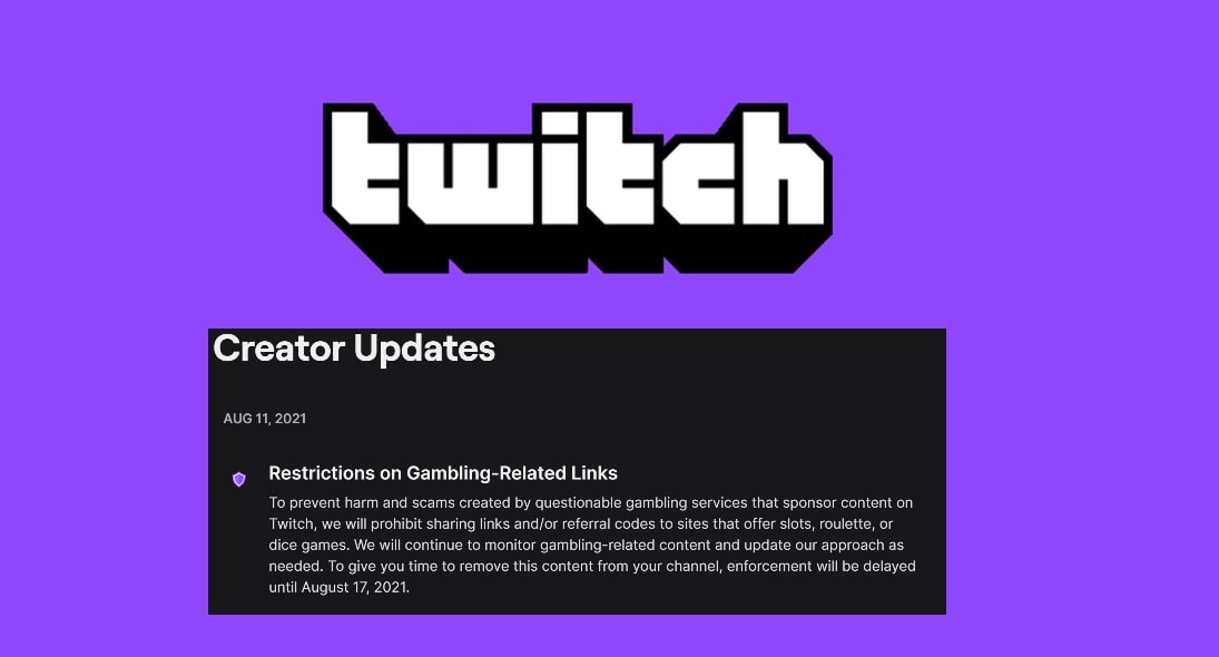 Twitch bans gambling referral links