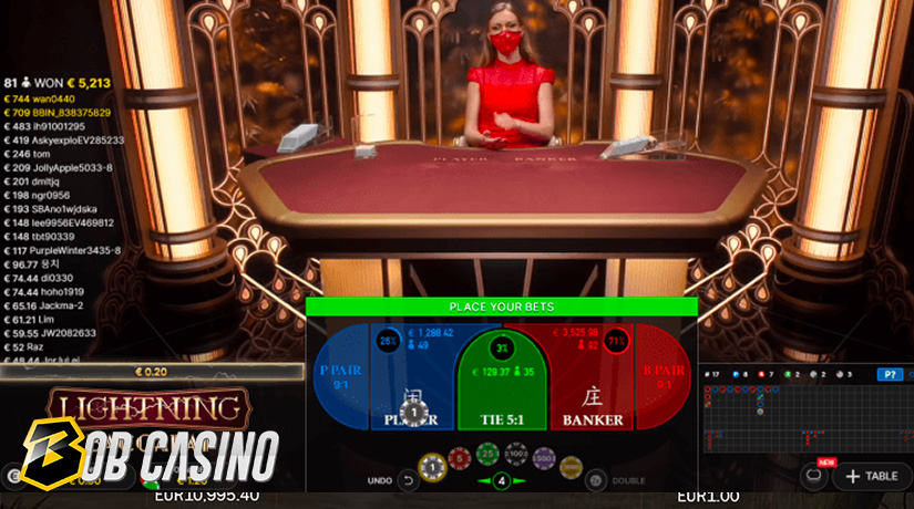 Lightning Baccarat First Person live dealer in a mask